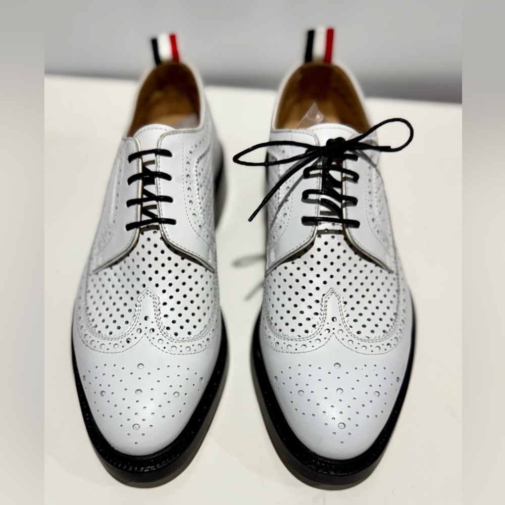 Thom Browne White and Black Oxford Shoes with Brogue Detailing